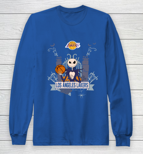 NBA Los Angeles Lakers Basketball Jack Skellington Halloween Long Sleeve T-Shirt 6