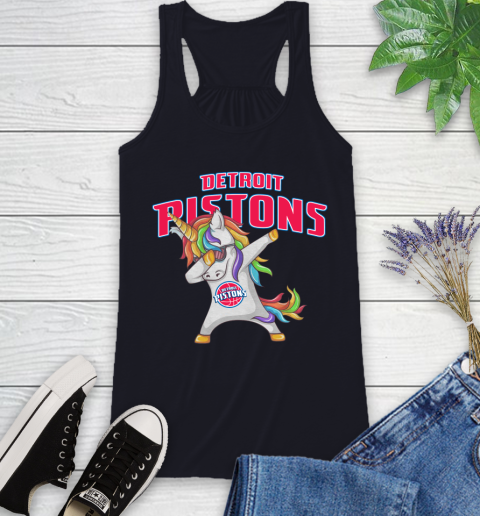 Detroit Pistons NBA Basketball Funny Unicorn Dabbing Sports Racerback Tank 10