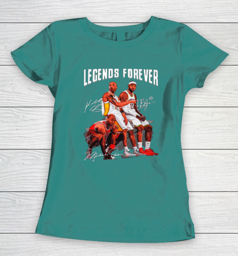 Kobe Bryant Lebron James And Michael Jordan Legends Forever Signatures Women's T-Shirt 10