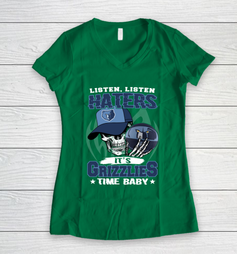 Listen Haters It is GRIZZLIES Time Baby NBA Women's V-Neck T-Shirt 3