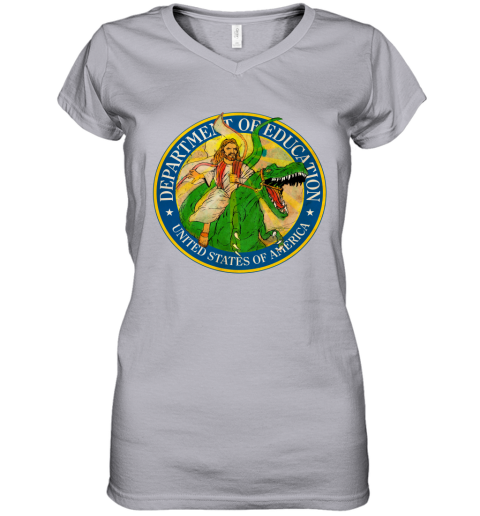 zmpv department of education badass jesus riding a dinosaur shirts women v neck t shirt 39 front sport grey
