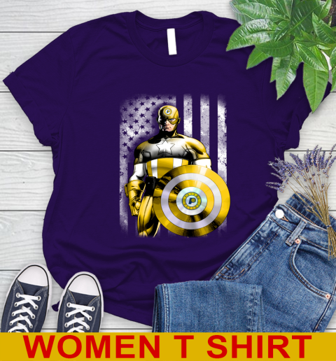Indiana Pacers NBA Basketball Captain America Marvel Avengers American Flag Shirt Women's T-Shirt 4