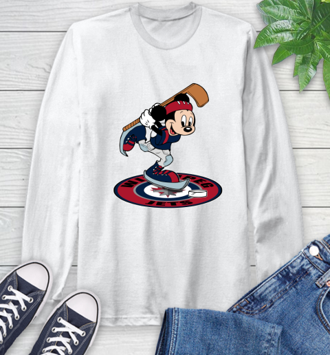 NHL Hockey Winnipeg Jets Cheerful Mickey Disney Shirt Long Sleeve T-Shirt 2