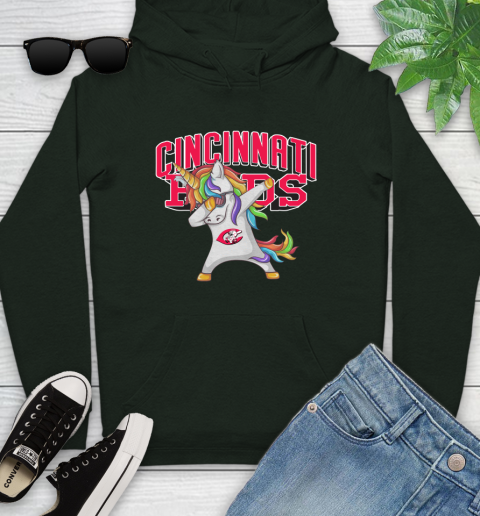 Cincinnati Reds MLB Baseball Funny Unicorn Dabbing Sports Youth Hoodie 13