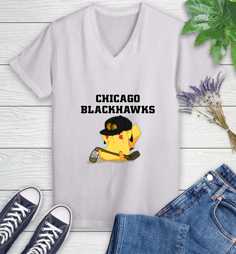 NHL Pikachu Hockey Sports Chicago Blackhawks Women's V-Neck T-Shirt
