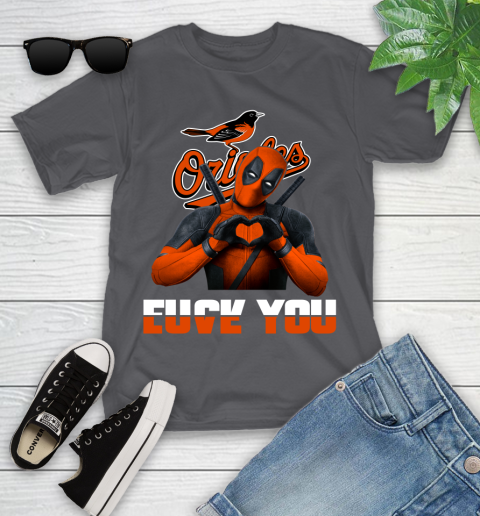 MLB Baltimore Orioles Deadpool Love You Fuck You Baseball Sports Youth T-Shirt 6