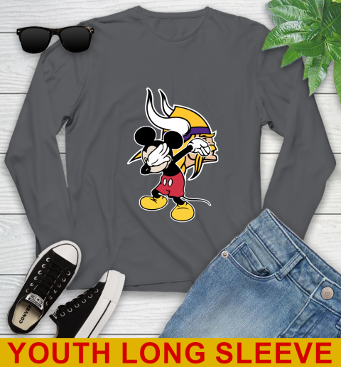 Minnesota Vikings NFL Football Dabbing Mickey Disney Sports Youth Long Sleeve - Image 10