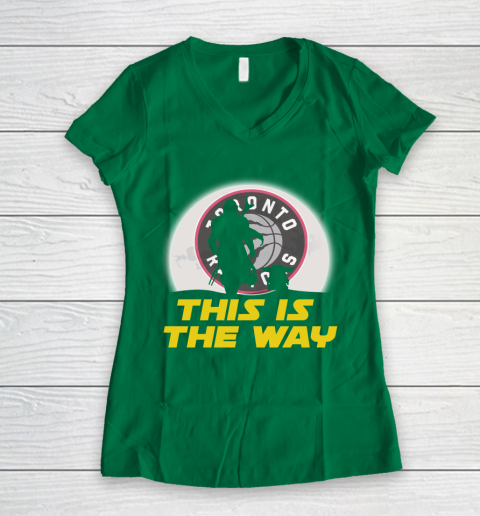 Toronto Raptors NBA Basketball Star Wars Yoda And Mandalorian This Is The Way Women's V-Neck T-Shirt 3
