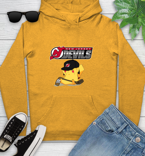NHL Pikachu Hockey Sports New Jersey Devils Youth Hoodie 3
