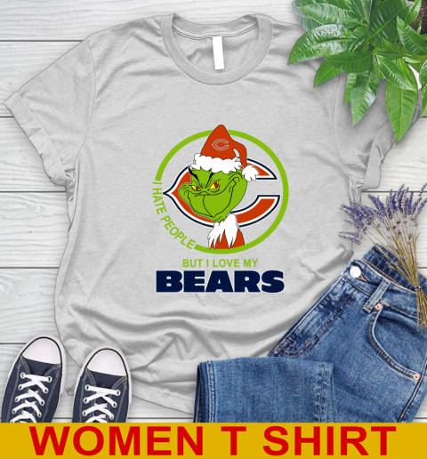 Chicago Bears NFL Christmas Grinch I Hate People But I Love My Favorite Football Team Women's T-Shirt