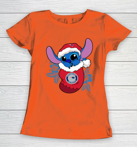 New England Patriots Christmas Stitch In The Sock Funny Disney NFL Women's T-Shirt 5