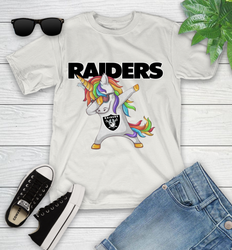 Oakland Raiders NFL Football Funny Unicorn Dabbing Sports Youth T-Shirt 12