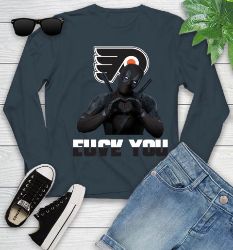 NHL Philadelphia Flyers Deadpool Love You Fuck You Hockey Sports Youth Long Sleeve 9