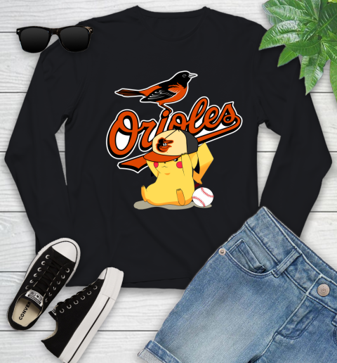 MLB Pikachu Baseball Sports Baltimore Orioles Youth Long Sleeve 2