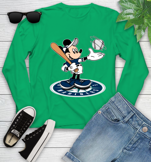 MLB Baseball Seattle Mariners Cheerful Mickey Disney Shirt Youth Long Sleeve - Image 7