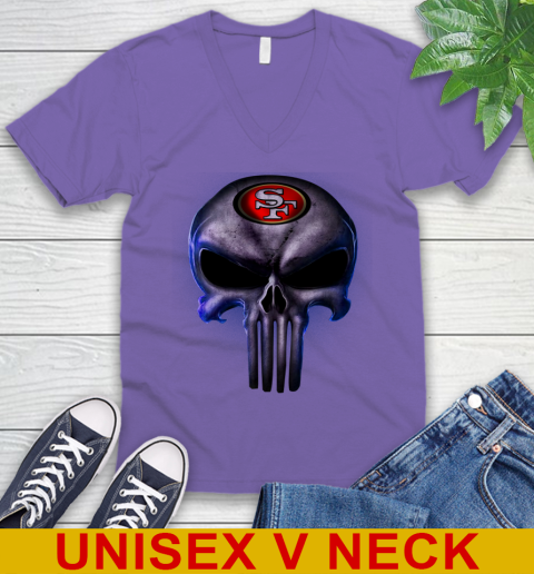 San Francisco 49ers NFL Football Punisher Skull Sports V-Neck T-Shirt 8