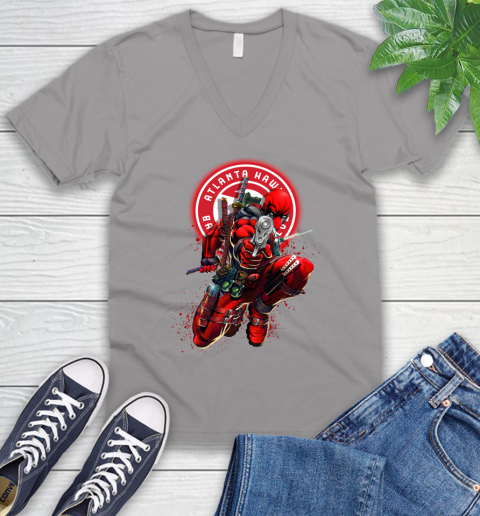 NBA Deadpool Marvel Comics Sports Basketball Atlanta Hawks V-Neck T-Shirt 4