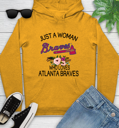 MLB Just A Woman Who Loves Atlanta Braves Baseball Sports Youth Hoodie 2