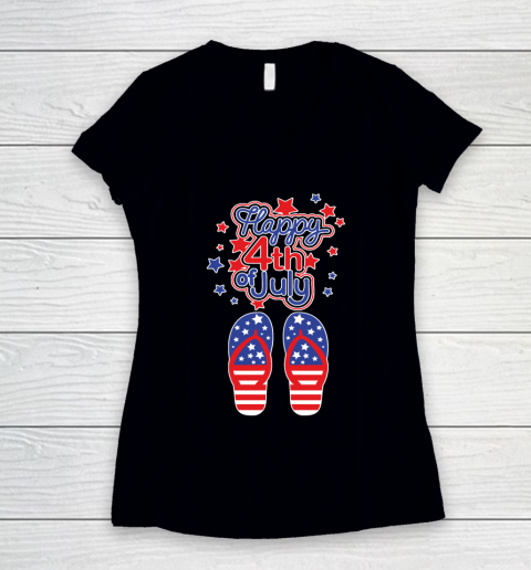 July 4th USA Independence Flip Flap Women's V-Neck T-Shirt
