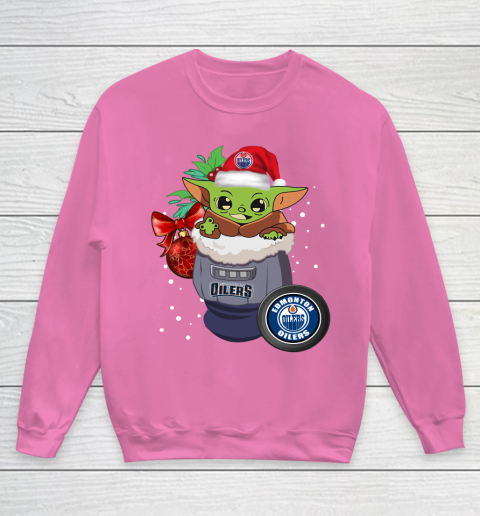 Edmonton Oilers Christmas Baby Yoda Star Wars Funny Happy NHL Youth Sweatshirt 7