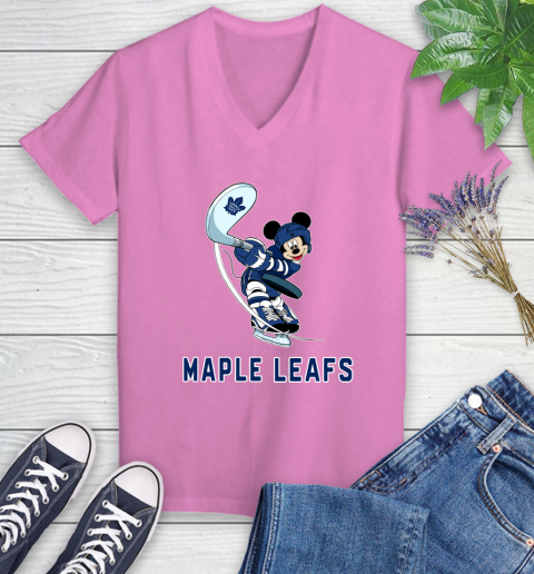 NHL Hockey Toronto Maple Leafs Cheerful Mickey Mouse Shirt Women's V-Neck T-Shirt 12