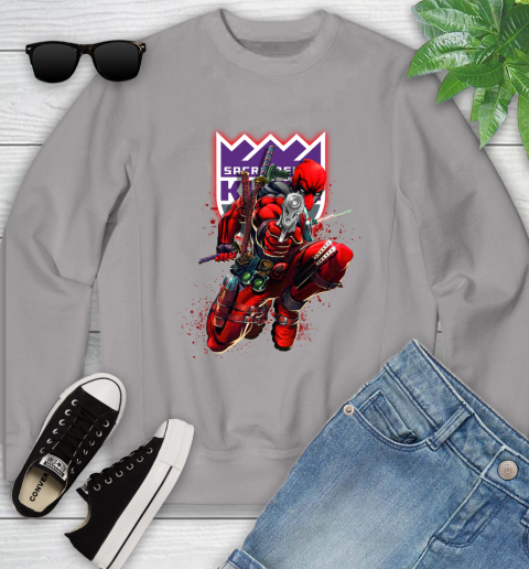 NBA Deadpool Marvel Comics Sports Basketball Sacramento Kings Youth Sweatshirt 4