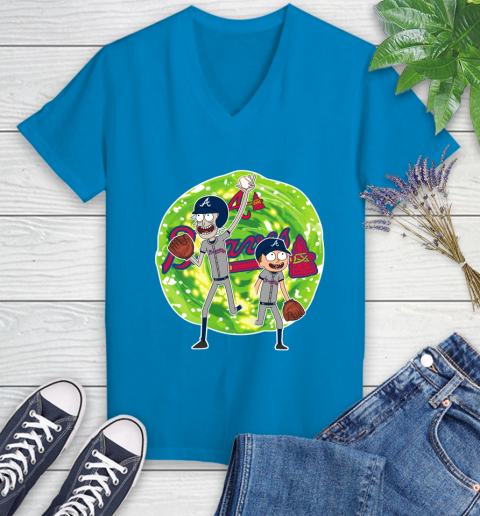 MLB Atlanta Braves Rick And Morty Baseball Sports Women's V-Neck T-Shirt 7