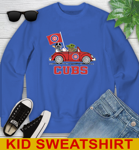 MLB Baseball Chicago Cubs Darth Vader Baby Yoda Driving Star Wars Shirt Youth Sweatshirt 7