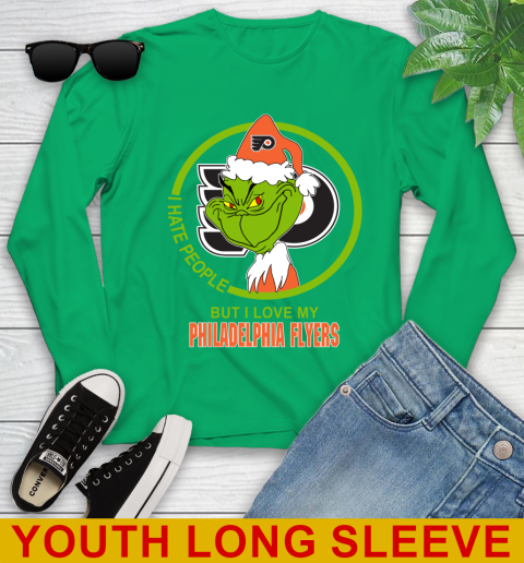 Philadelphia Flyers NHL Christmas Grinch I Hate People But I Love My Favorite Hockey Team Youth Long Sleeve 7