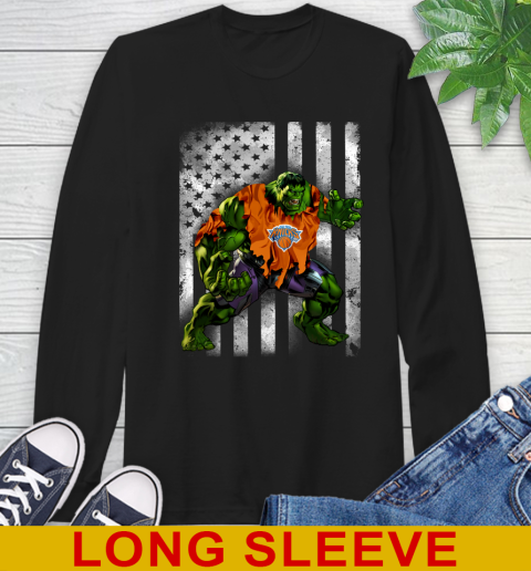 New York Knicks Hulk Marvel Avengers NBA Basketball American Flag Long Sleeve T-Shirt