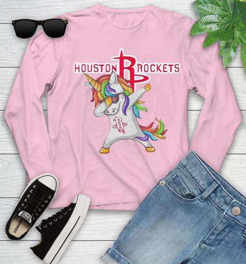 Houston Rockets NBA Basketball Funny Unicorn Dabbing Sports Youth Long Sleeve 10