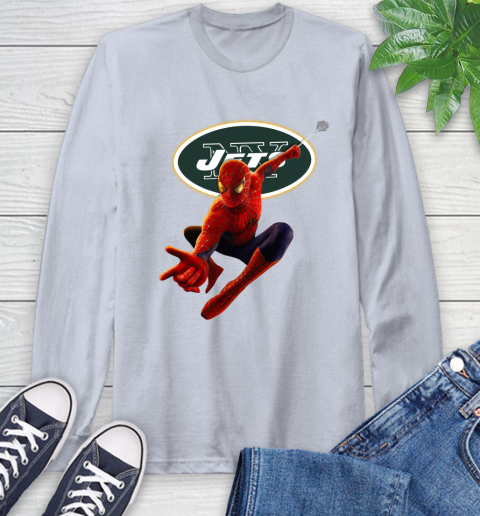 NFL Spider Man Avengers Endgame Football New York Jets Long Sleeve T-Shirt 7 NFL Spider Man Avengers Endgame Football New York Jets Long Sleeve T-Shirt - Image 7