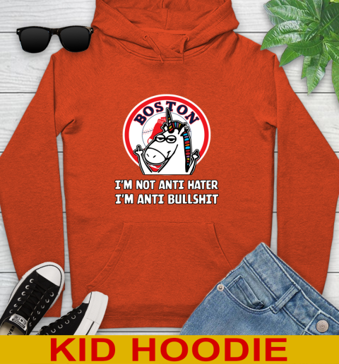 Boston Red Sox MLB Baseball Unicorn I'm Not Anti Hater I'm Anti Bullshit Youth Hoodie 5