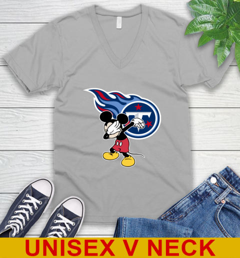 Tennessee Titans NFL Football Dabbing Mickey Disney Sports V-Neck T-Shirt 4