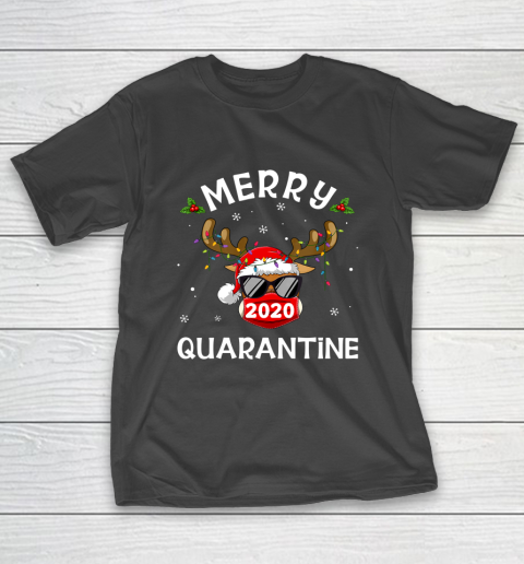 Merry Quarantine Christmas 2020 Reindeer Mask Family Pajamas T-Shirt
