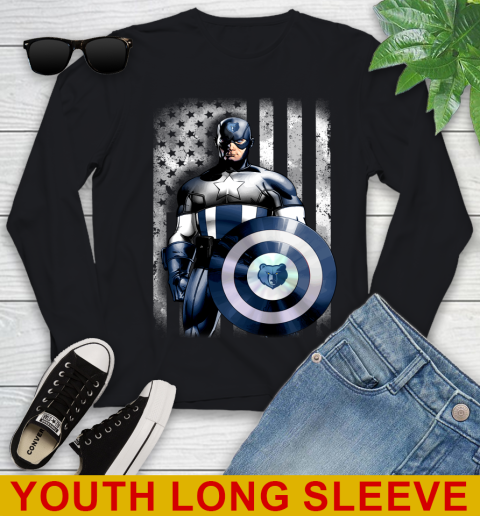 Memphis Grizzlies NBA Basketball Captain America Marvel Avengers American Flag Shirt Youth Long Sleeve
