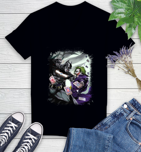 Los Angeles Dodgers MLB Baseball Batman Fighting Joker DC Comics Women's V-Neck T-Shirt 2