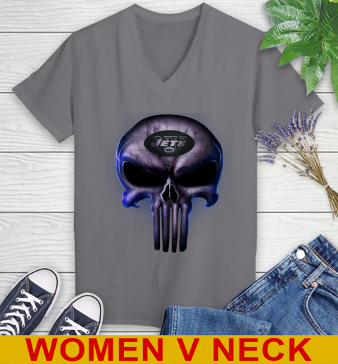 Cleveland Browns NFL Football Punisher Skull Sports Women's V-Neck T-Shirt 11