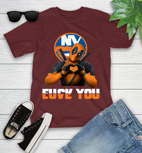 NHL New York Islanders Deadpool Love You Fuck You Hockey Sports Youth T-Shirt 14