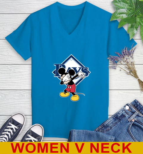 Tampa Bay Rays MLB Baseball Dabbing Mickey Disney Sports Women's V-Neck T-Shirt 8