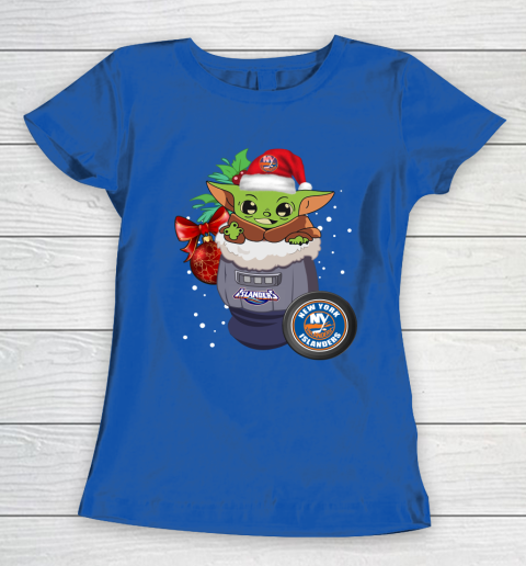 New York Islanders Christmas Baby Yoda Star Wars Funny Happy NHL Women's T-Shirt 9