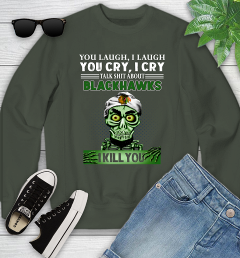 NHL Talk Shit About Chicago Blackhawks I Kill You Achmed The Dead Terrorist Jeffrey Dunham Hockey Youth Sweatshirt 9