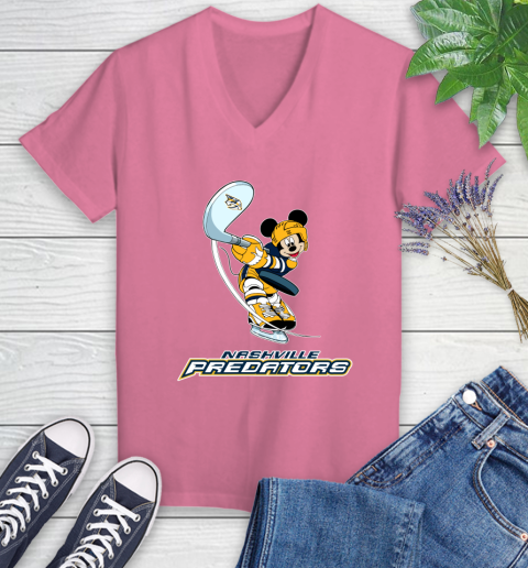 NHL Hockey Nashville Predators Cheerful Mickey Mouse Shirt Women's V-Neck T-Shirt 11