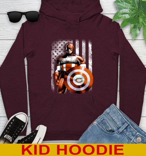 Chicago Bears NFL Football Captain America Marvel Avengers American Flag Shirt Youth Hoodie 7