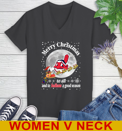 Cleveland Indians Merry Christmas To All And To Indians A Good Season MLB Baseball Sports Women's V-Neck T-Shirt 8
