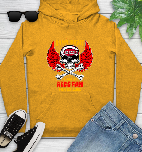 MLB Damn Right I Am A Cincinnati Reds Win Or Lose Skull Baseball Sports Youth Hoodie 2
