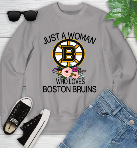 NHL Just A Woman Who Loves Boston Bruins Hockey Sports Youth Sweatshirt 2