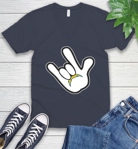 San Diego Chargers NFL Football Mickey Rock Hand Disney V-Neck T-Shirt 9