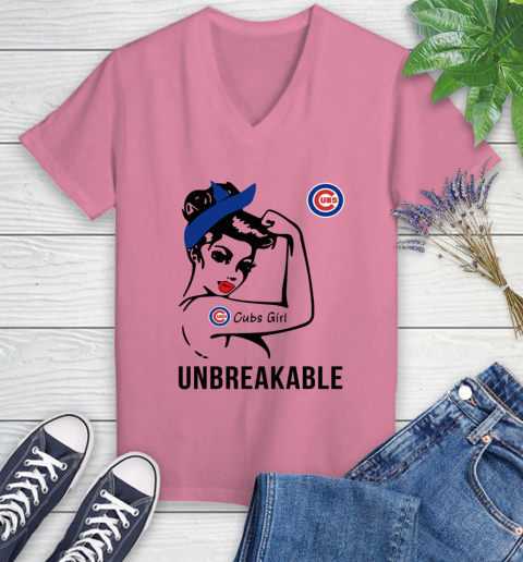 MLB Chicago Cubs Girl Unbreakable Baseball Sports Women's V-Neck T-Shirt 8