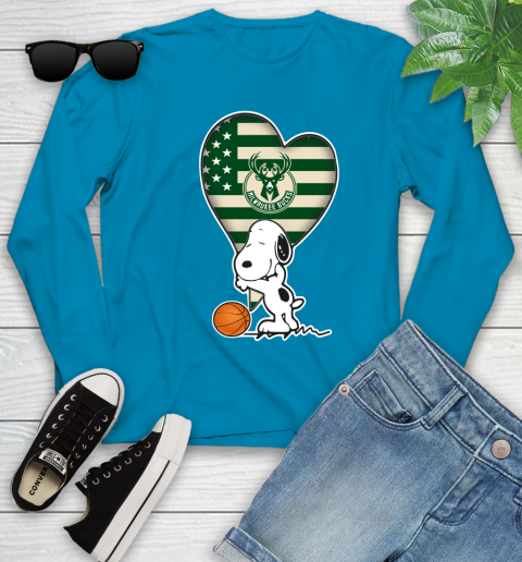 Milwaukee Bucks NBA Basketball The Peanuts Movie Adorable Snoopy Youth Long Sleeve 7